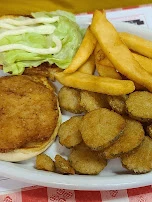 Breaded Chicken Sandwich with Fried Pickles and Fries